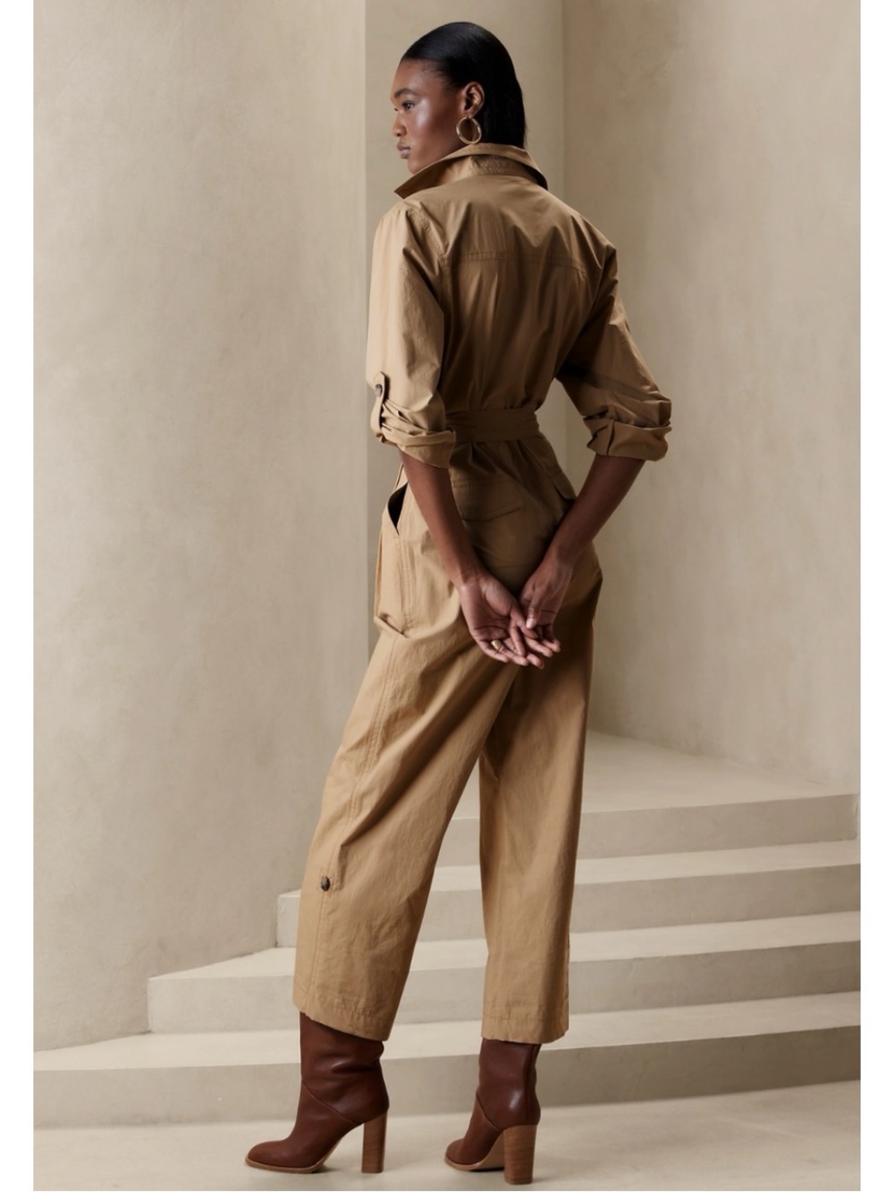 NWT Banana Republic Finley Poplin Jumpsuit in New Khaki Beige Size M - Picture 4 of 16